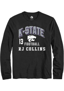 RJ Collins K-State Wildcats Black Football NIL Arch Logo Long Sleeve Player T Shirt