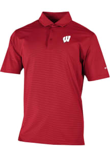 Columbia Wisconsin Badgers Mens Red Heat Seal Double Hit Short Sleeve Polo