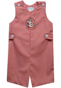 Vive La Fete South Dakota Coyotes Baby Red Gingham Overalls