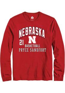 Pryce Sandfort Nebraska Cornhuskers Red NIL Arch Logo Long Sleeve Player T Shirt