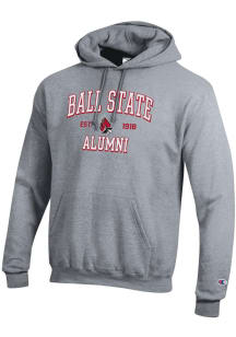 Champion Ball State Cardinals Mens Grey Est Date Alumni Powerblend Long Sleeve Hoodie