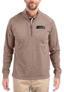 Cutter and Buck Seattle Seahawks Mens Oatmeal Mono Adapt Eco Long Sleeve Qtr Zip Pullover