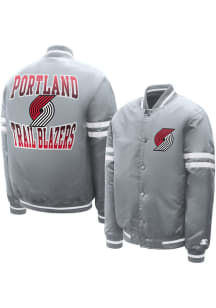 Starter Portland Trail Blazers Girls Grey Comic Satin Light Weight Jacket