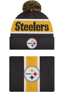 Forever Collectibles Pittsburgh Steelers Black Team Stripe Beanie Gaiter Combo Mens Knit Hat