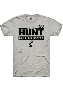 Jalen Hunt Cincinnati Bearcats Ash Football NIL Stacked Box Short Sleeve Player T Shirt