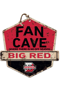 KH Sports Fan Denison Big Red Fan Cave Rustic Badge Sign - Red