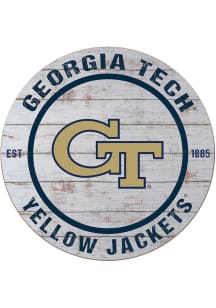 KH Sports Fan GA Tech Yellow Jackets 20x20 Weathered Circle Sign - Grey