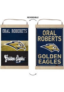 KH Sports Fan Oral Roberts Golden Eagles Faux Rusted Reversible Banner Sign - Navy Blue