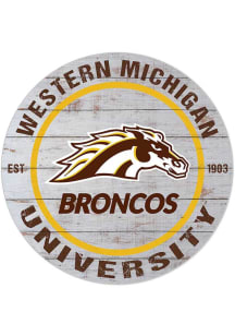 KH Sports Fan Western Michigan Broncos 20x20 In Out Weathered Circle Sign - Grey
