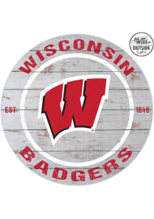 KH Sports Fan Wisconsin Badgers 20x20 In Out Weathered Circle Sign - Grey