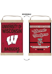 KH Sports Fan Wisconsin Badgers Faux Rusted Reversible Banner Sign - Red