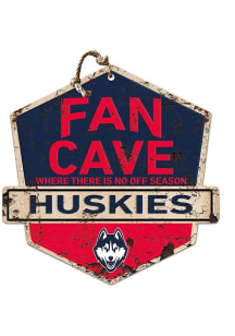 KH Sports Fan UConn Huskies Fan Cave Rustic Badge Sign - White