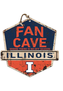 KH Sports Fan Illinois Fighting Illini Fan Cave Rustic Badge Sign - Orange