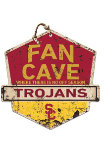 KH Sports Fan USC Trojans Fan Cave Rustic Badge Sign - Red