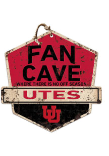 KH Sports Fan Utah Utes Fan Cave Rustic Badge Sign - Red