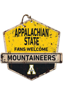 KH Sports Fan Appalachian State Mountaineers Fans Welcome Rustic Badge Sign - Black