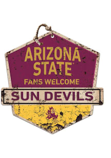 KH Sports Fan Arizona State Sun Devils Fans Welcome Rustic Badge Sign - Red
