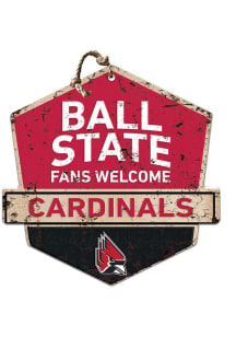 KH Sports Fan Ball State Cardinals Fans Welcome Rustic Badge Sign - Red