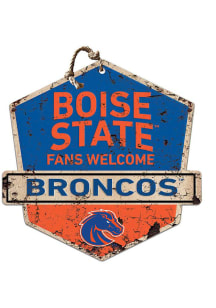 KH Sports Fan Boise State Broncos Fans Welcome Rustic Badge Sign - Blue