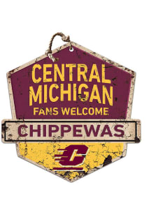 KH Sports Fan Central Michigan Chippewas Fans Welcome Rustic Badge Sign - Red