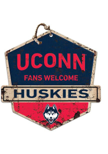 KH Sports Fan UConn Huskies Fans Welcome Rustic Badge Sign - White