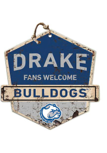 KH Sports Fan Drake Bulldogs Fans Welcome Rustic Badge Sign - Blue