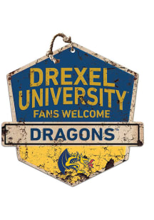 KH Sports Fan Drexel Dragons Fans Welcome Rustic Badge Sign - Navy Blue