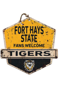 KH Sports Fan Fort Hays State Tigers Fans Welcome Rustic Badge Sign - Black