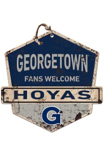 KH Sports Fan Georgetown Hoyas Fans Welcome Rustic Badge Sign - Blue