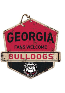 KH Sports Fan Georgia Bulldogs Fans Welcome Rustic Badge Sign - Red