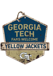 KH Sports Fan GA Tech Yellow Jackets Fans Welcome Rustic Badge Sign - Gold