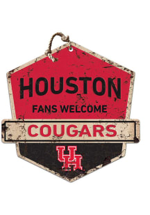 KH Sports Fan Houston Cougars Fans Welcome Rustic Badge Sign - Red