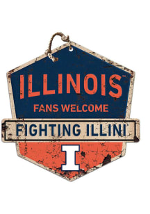 KH Sports Fan Illinois Fighting Illini Fans Welcome Rustic Badge Sign - Orange