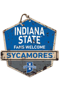 KH Sports Fan Indiana State Sycamores Fans Welcome Rustic Badge Sign - Blue