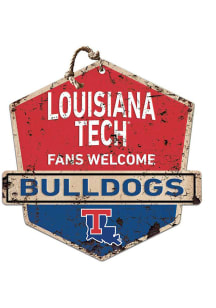 KH Sports Fan Louisiana Tech Bulldogs Fans Welcome Rustic Badge Sign - Red