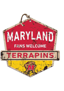 KH Sports Fan Maryland Terrapins Fans Welcome Rustic Badge Sign - Red