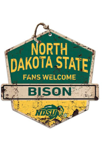 KH Sports Fan North Dakota State Bison Fans Welcome Rustic Badge Sign - Yellow