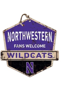 KH Sports Fan Northwestern Wildcats Fans Welcome Rustic Badge Sign - Purple
