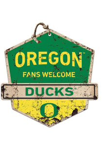 KH Sports Fan Oregon Ducks Fans Welcome Rustic Badge Sign - Green