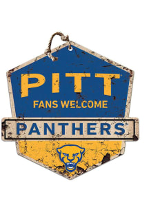 KH Sports Fan Pitt Panthers Fans Welcome Rustic Badge Sign - Gold