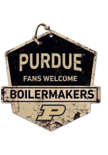 KH Sports Fan Purdue Boilermakers Fans Welcome Rustic Badge Sign - Gold