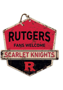 KH Sports Fan Rutgers Scarlet Knights Fans Welcome Rustic Badge Sign - Red