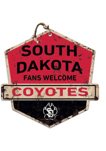 KH Sports Fan South Dakota Coyotes Fans Welcome Rustic Badge Sign - Red