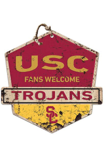 KH Sports Fan USC Trojans Fans Welcome Rustic Badge Sign - Red