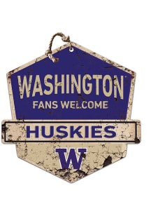 KH Sports Fan Washington Huskies Fans Welcome Rustic Badge Sign - Purple