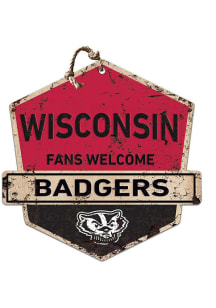 KH Sports Fan Wisconsin Badgers Fans Welcome Rustic Badge Sign - Red