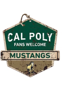 KH Sports Fan Cal Poly Mustangs Fans Welcome Rustic Badge Sign - Green