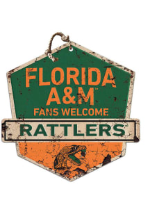 KH Sports Fan Florida A&M Rattlers Fans Welcome Rustic Badge Sign - Orange