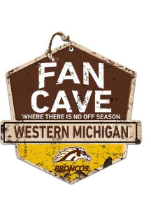KH Sports Fan Western Michigan Broncos Fan Cave Rustic Badge Sign - Brown