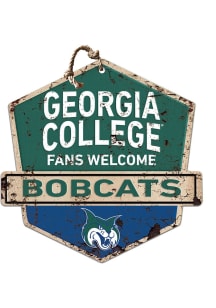 KH Sports Fan Georgia College Bobcats Fans Welcome Rustic Badge Sign - Blue